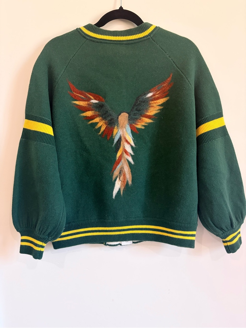 Saccharine New York Varsity Bomber Bird Jacket Wool Blend NWT Green